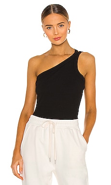 JOHN ELLIOTT Cotton Rib Asymmetrical Tank in Black