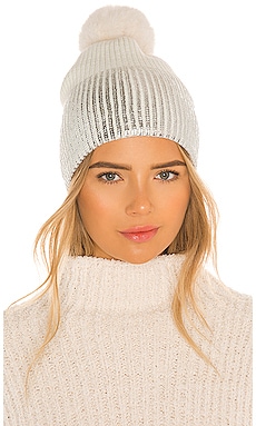 jocelyn Ombre Metallic and Faux Fur Beanie in Silver | REVOLVE