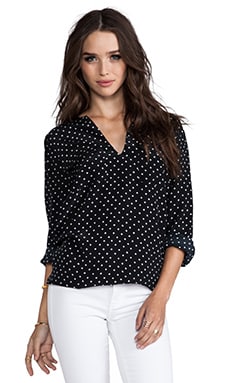 Joie Marlo E Polka Dot Printed Savory Silk Blouse in Caviar