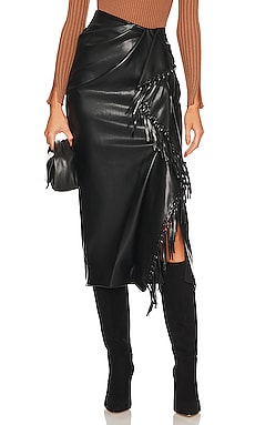 Product image of SIMKHAI Sabine Faux Leather Fringe Wrap Skirt. Click to view full details