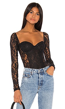 REHJJDFD Women's Long Sleeve Bodysuit Black Hollow Lace