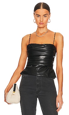 Product image of SIMKHAI Imara Vegan Leather Draped Bustier Top. Click to view full details