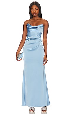 ADRIANA DEGREAS Matelasse Long Dress in Blue