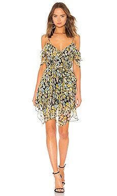 KENDALL + KYLIE Floral Ruffle Wrap Dress in Yellow & Black Multi | REVOLVE