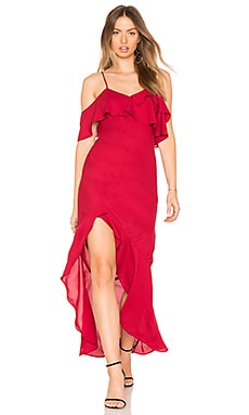 krisa High Low Ruffle Dress in Currant | REVOLVE