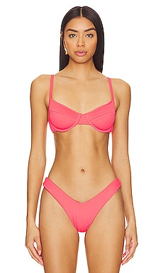 Pink Ribbed Padded Spaghetti Straps Underwire Bikini