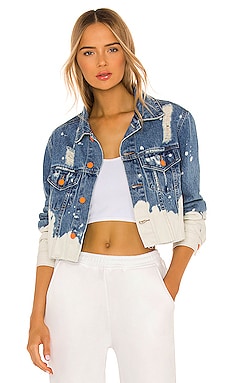 La Detresse Acid Wash Crop Jacket in Blue | REVOLVE