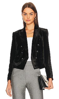 L'AGENCE Brooke Double Breasted Crop Blazer in Black | REVOLVE