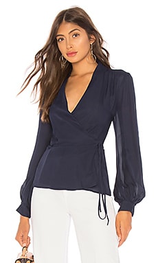 L'AGENCE Cara Wrap Blouse in Navy