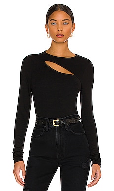 Revolve Women Clothing Shirts Long sleeved Shirts Verge Peek A Boo Long Sleeve Top in Black. 