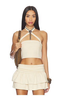 REVOLVE LAMARQUE x REVOLVE Seely Faux Suede Bustier Top in Ecru from Revolve.com