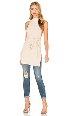 Lavish Alice Rib Knit Open Back Wrap Tie Tunic Top in Camel