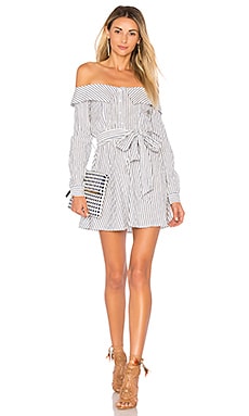 Caroline Constas Womens Stripe Off Shoulder Mini A Line Dress Blue