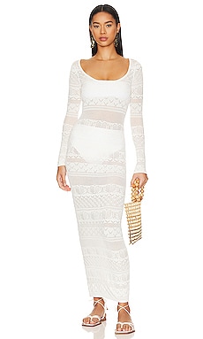 Pointelle Long Sleeve Maxi Dress Cream