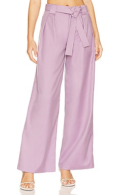 Alice + Olivia Dylan High Waisted Linen Wide Leg Pant in Purple