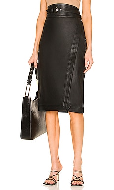 Rylie Leather Midi Skirt L'Academie $221 