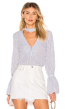 L'Academie The Felix Button Up in Blue Striped | REVOLVE