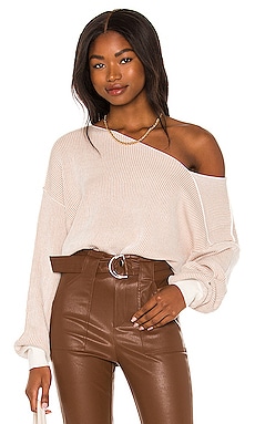 Line Dot Favorite Off the Shoulder Sweater in Ivory Taupe