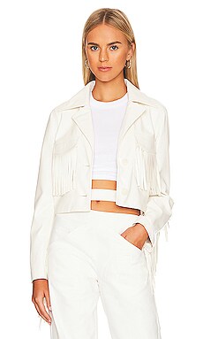 Line & Dot Selena Fringe Crop Jacket in Bone