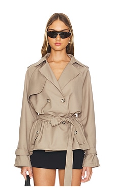 LIONESS Cropped Trencherous Coat in Mushroom from Revolve.com