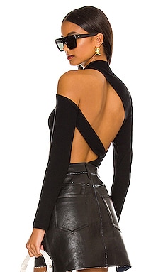 fleur du mal Mock Neck Long Sleeve Bodysuit in Black & Deep Slate