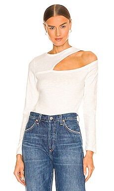 PISTOLA Bailey Long Sleeve Crew Neck Bodysuit in Le Blanc