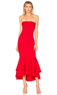 red shoulderless dress