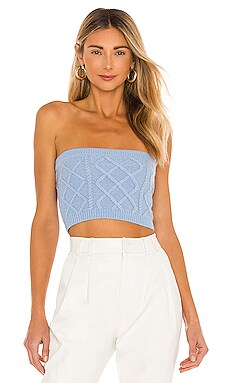 superdown Maliah Contrast Stitch Smocked top in Blue & White