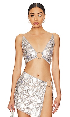 Lovers and Friends Quinn Embellished Crop Top in Silver