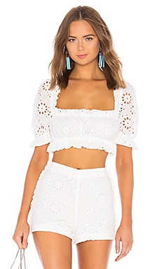 Cropped Peasant Top With Puff SleevesLPA$146