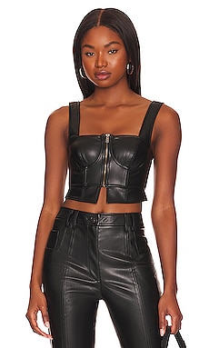 LEATHER CROPPED BUSTIER IN BLACK