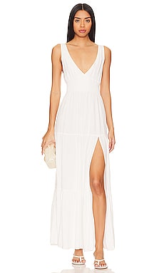 Herve Leger Icon Strappy Ottoman Fringe Gown in Alabaster