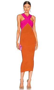 h:ours Fernanda Midi Dress in Neon Orange | REVOLVE