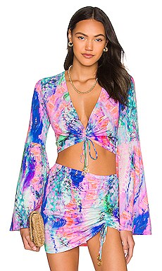Bell Sleeve Scrunched Crop Top Luli Fama $110 