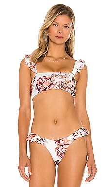 Cabana Solid Ruffle Bandeau Bikini Top