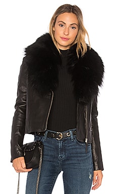 Mackage Yoana Leather Jacket With Fur Trim in Black | REVOLVE