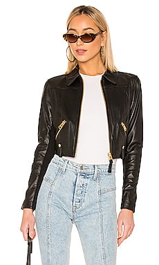 Mackage Bessie Cropped Leather Jacket in Black | REVOLVE