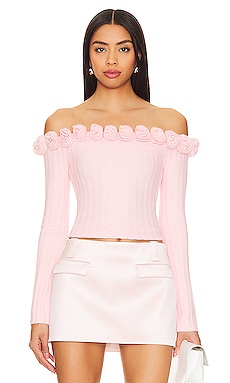 Camila Coelho Cesare Cropped Sweater in Bright Magenta