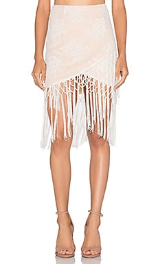 revolve black fringe skirt