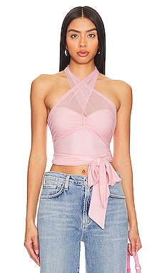 Norma Kamali Halter Wrap Top in Candy Pink
