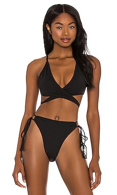 L*SPACE Helena Ribbed Bikini Top in Black