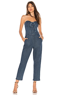 Marled x Olivia Culpo Corset Jumpsuit in Medium Wash | REVOLVE