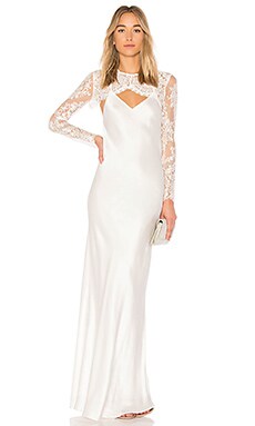 Michelle Mason x REVOLVE Bias Lace Shrug Gown in Ivory | REVOLVE