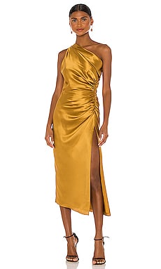 Michelle Mason Asymmetrical Gathered Dress in Ochre | REVOLVE