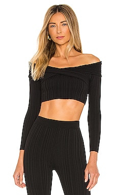 Michael Costello x REVOLVE Knit Ribbed Off Shoulder Top in Black | REVOLVE