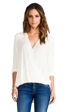 Michael Stars Roll Sleeve Surplice Top in Vanilla | REVOLVE