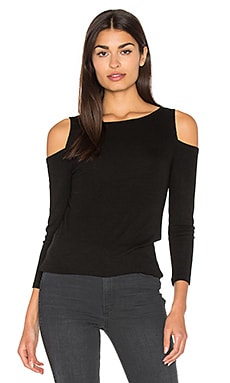 Michael Stars 2x1 Rib 3/4 Sleeve Cold Shoulder Top in Black | REVOLVE