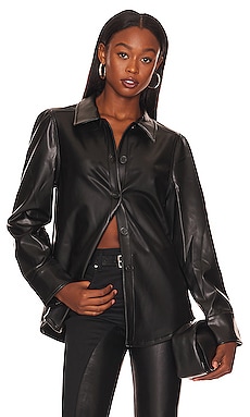 Michael Stars Babe Vegan Leather Button Up in Black REVOLVE