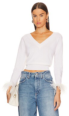 Product image of MILLY Feather Cuff V Neck Sweater. Click to view full details