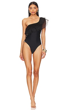 MILLY Cabana Ruffle Bikini Bottom in Black